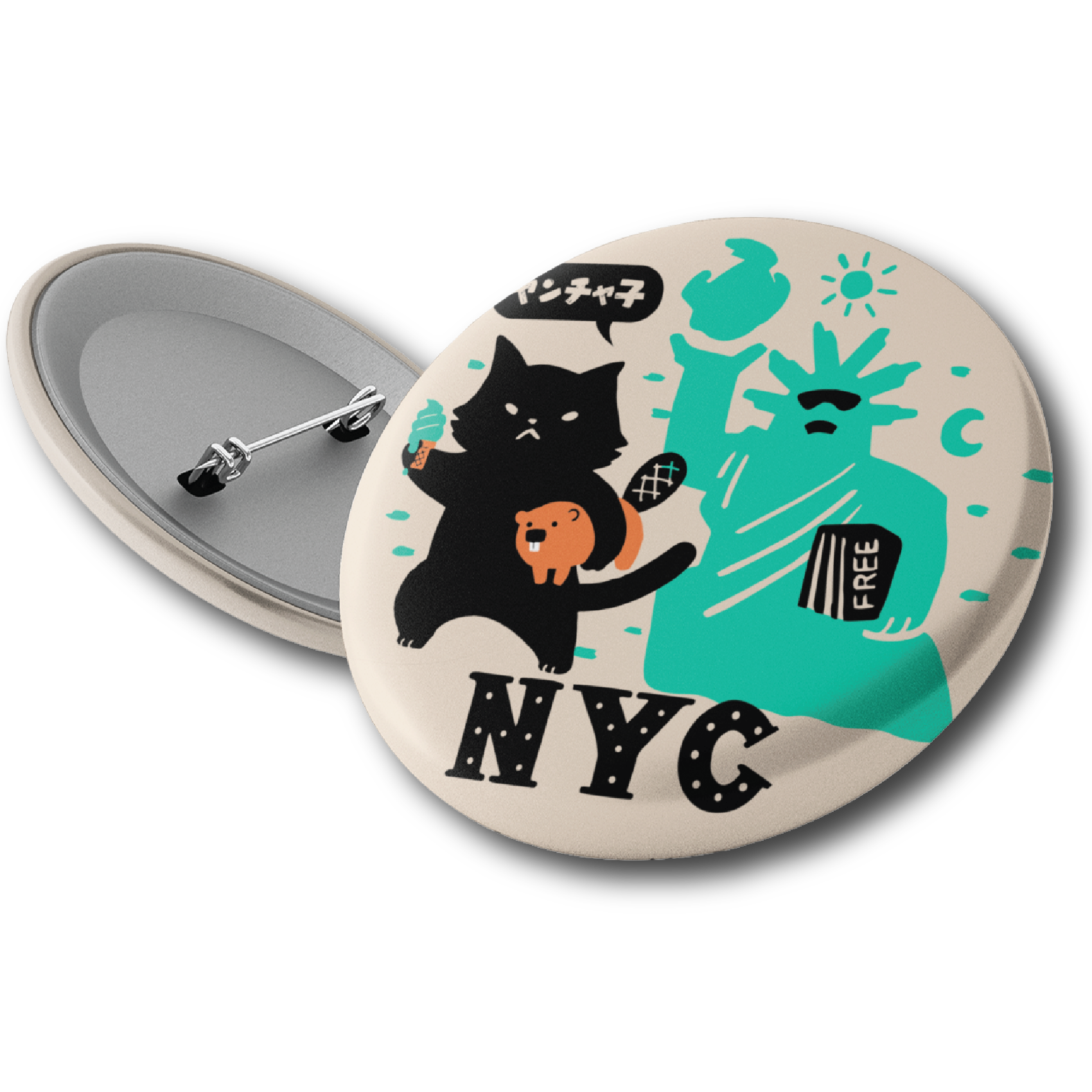 NYC/ Crabby Cat Button Pin