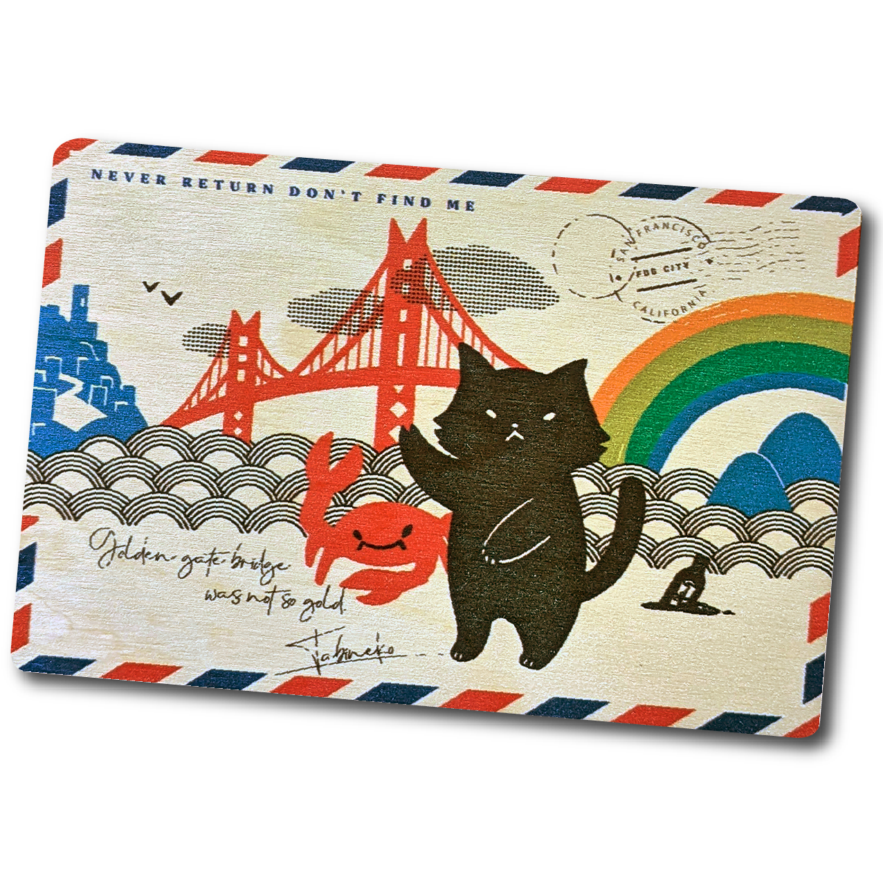 SF/ Crabby Cat Wood Postcard