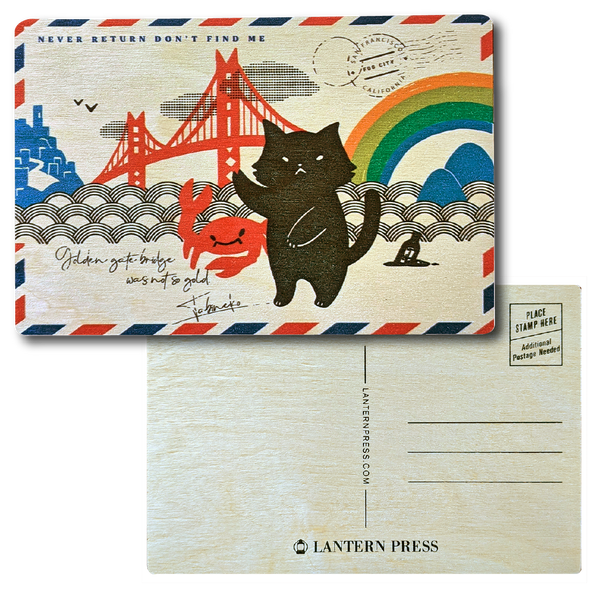 SF/ Crabby Cat Wood Postcard